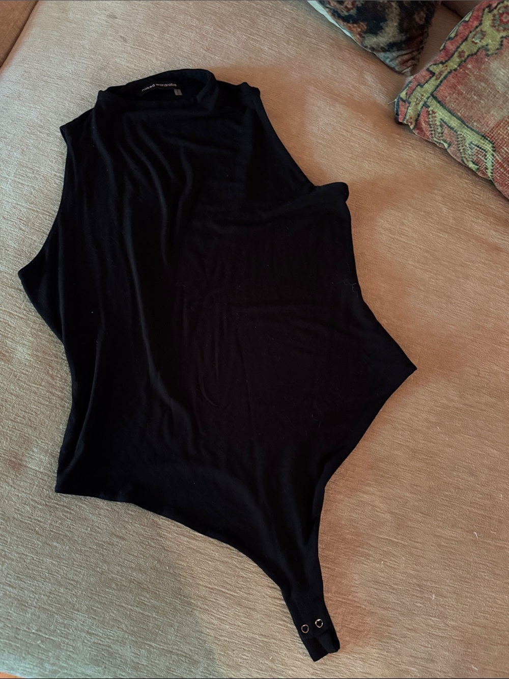 Naked wardrobe Black Sleeveless Mock-Neck Bodysuit in Rayon knit